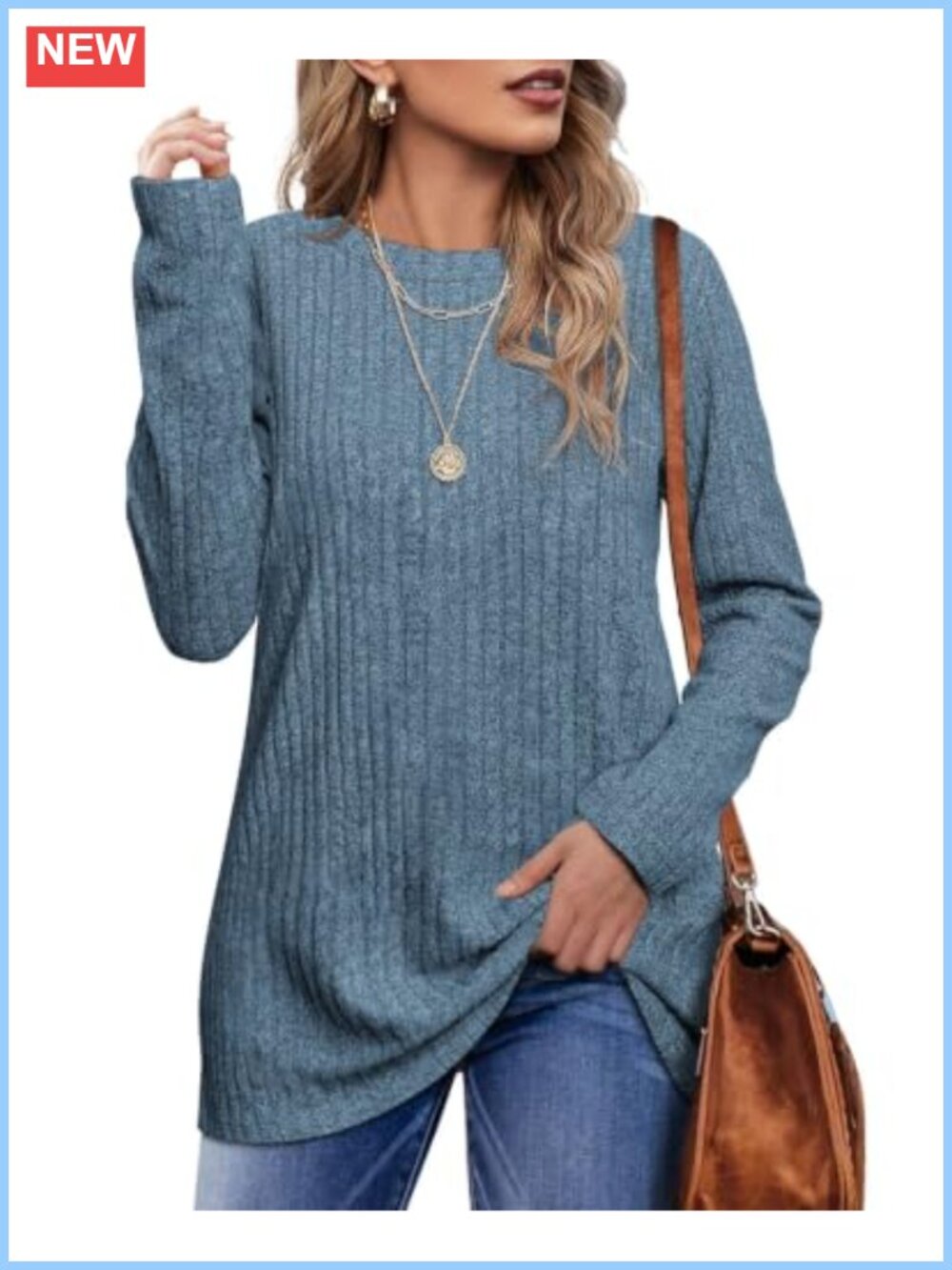 OFEEFAN Women's Long Sleeve Tunic Top Loose Fit Crew Neck Striped Blouse
